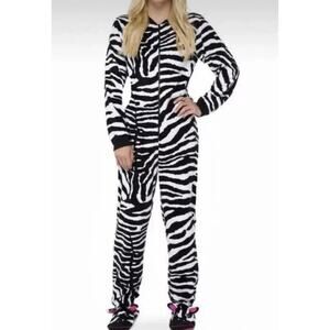 Nick & Nora Zebra Cozy Zip Up Pocketed Onesie Pajama Costume Adult Small